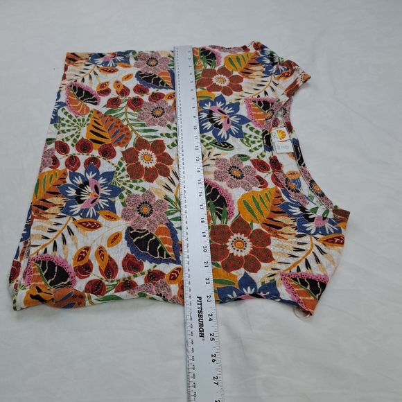 C & C California Linen Top Womens Pullover Semi Crop Floral Size L - Picture 8 of 10
